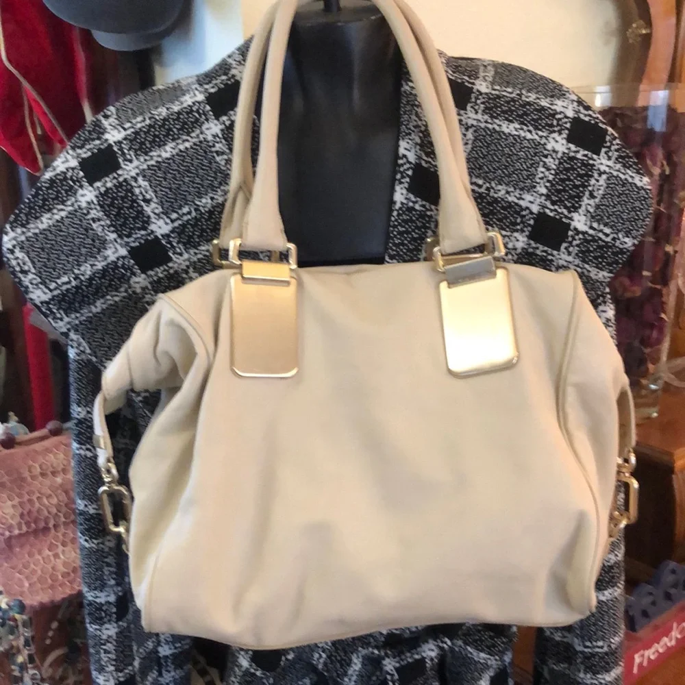 Banana Republic Cream Leather Large Slouchy Hobo Bag with gold colored hardware